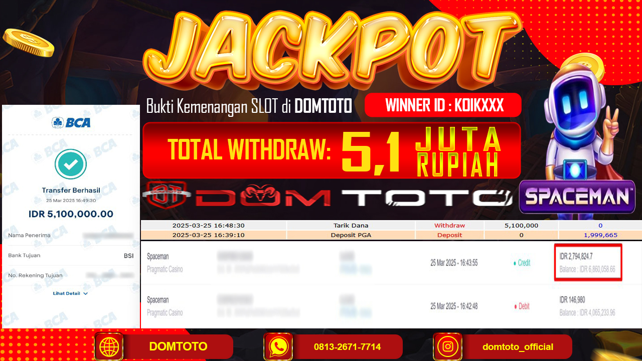 JACKPOT SLOT SPACEMAN  25 MARET 2025